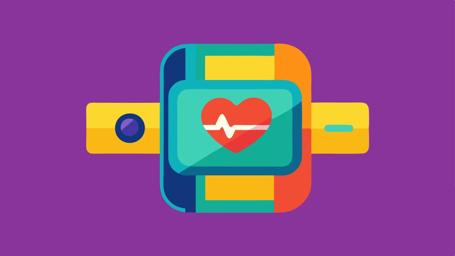 Vibrant Color Cuff A colorful adjustable cuff that wraps around the upper arm featuring a compact monitor with heart rate icons.. vector