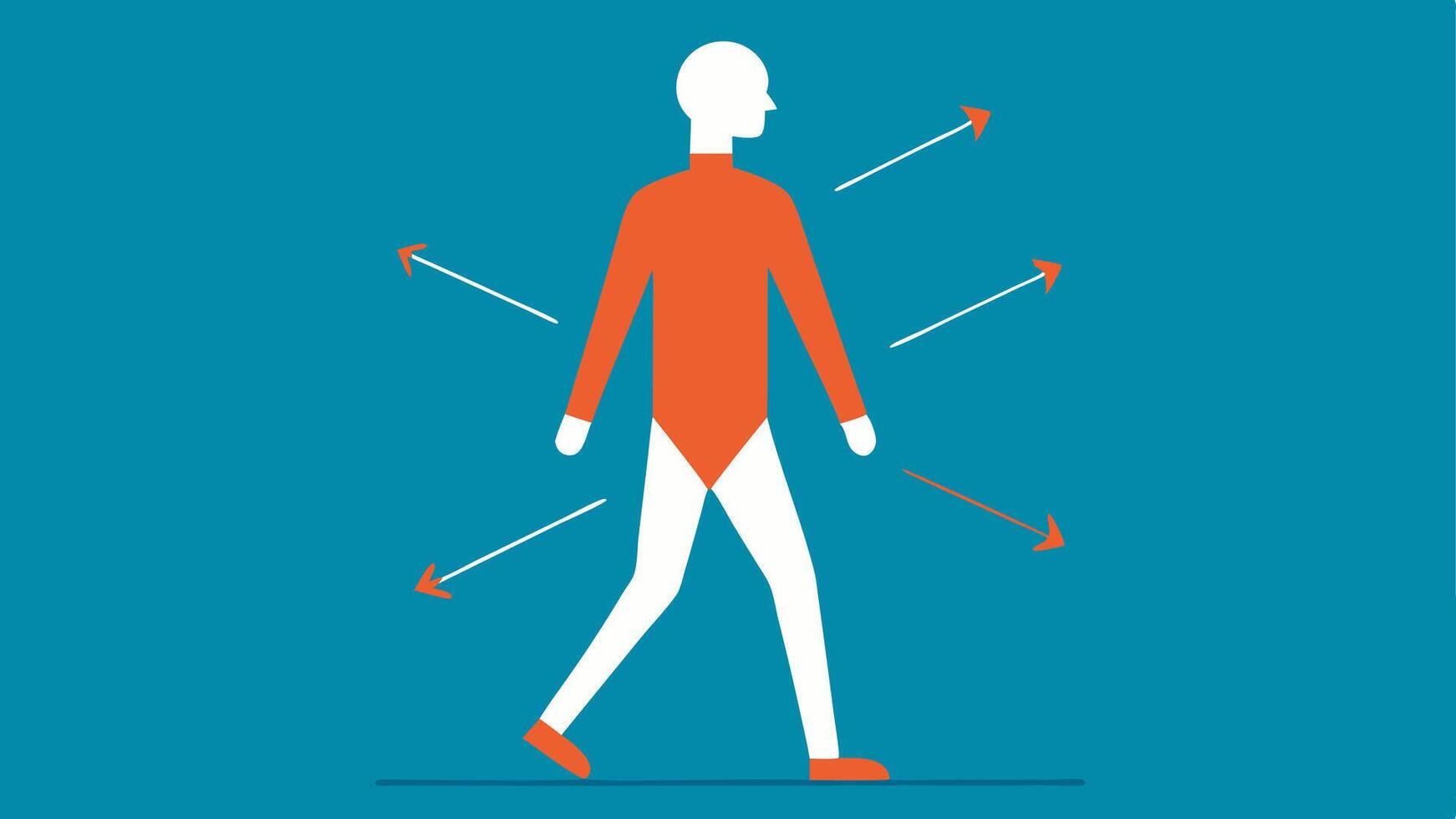 Posture Correction A silhouette of a person walking with arrows and lines showing correct posture alignment alongside smart shoes that highlight foot placement.. vector