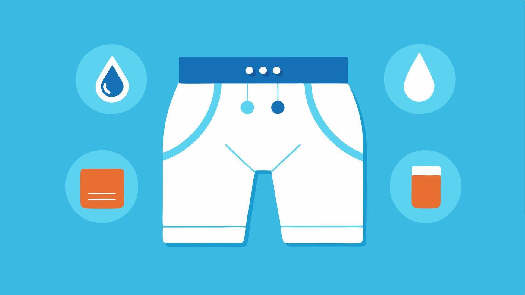 Smart Athletic Shorts with Hydration Monitor Athletic shorts featuring icons of water droplets. vector