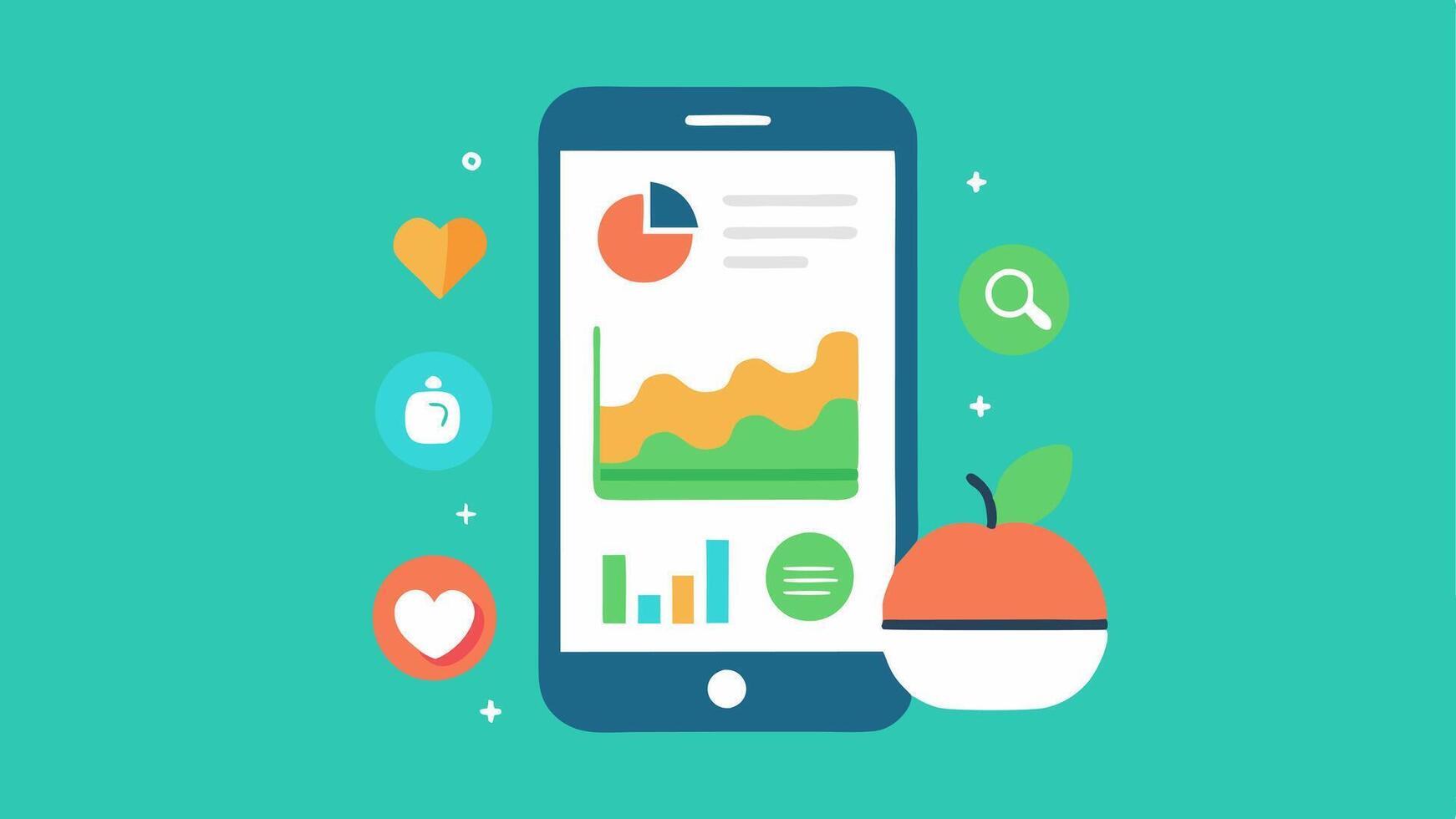 Wellness Dashboard A smartphone screen showing a wellness app with tracking features for diet exercise and wellness tips indicating progress over time.. vector