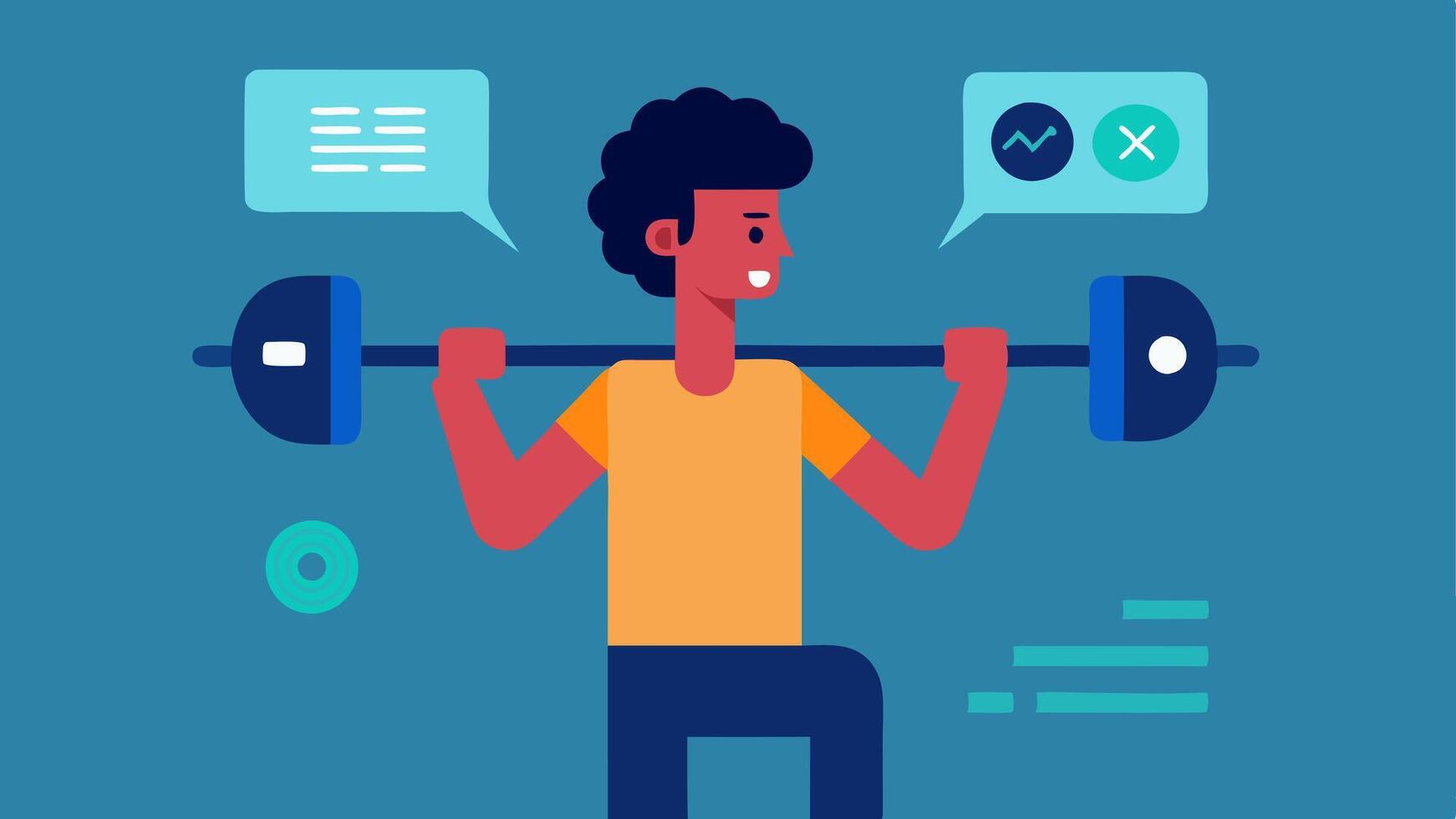Workout Coach A person lifting weights while wearing a fitness tracker that provides realtime feedback such as reps completed and a digital coach displayed as a hologram.. vector
