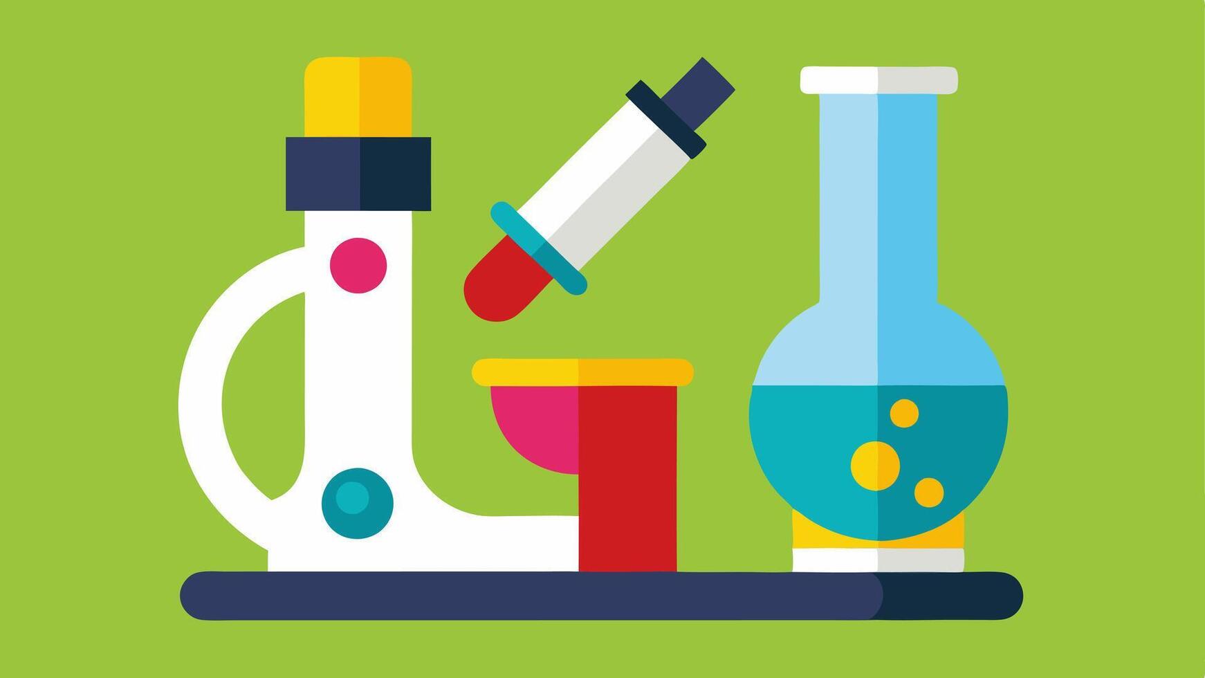 Test Tube and Microscopy A graphic depicting a test tube filled with a colorful liquid next to a microscope. This represents laboratory testing.. vector
