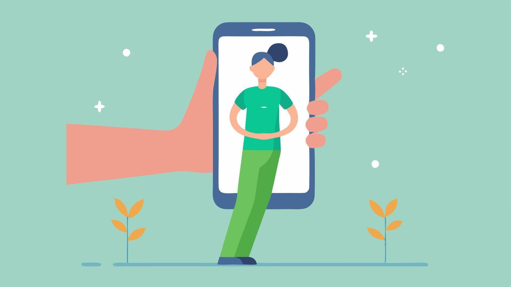 Posture Correction App A depicting a hand holding a smartphone with an app interface that includes posture exercises and progress tracking features.. vector