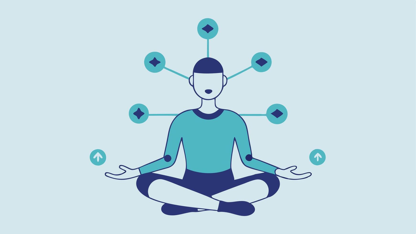 Thoughts Manifesting The biohacker sits crosslegged meditating with thought bubbles showcasing intricate patterns that translate into drone movement above.. vector