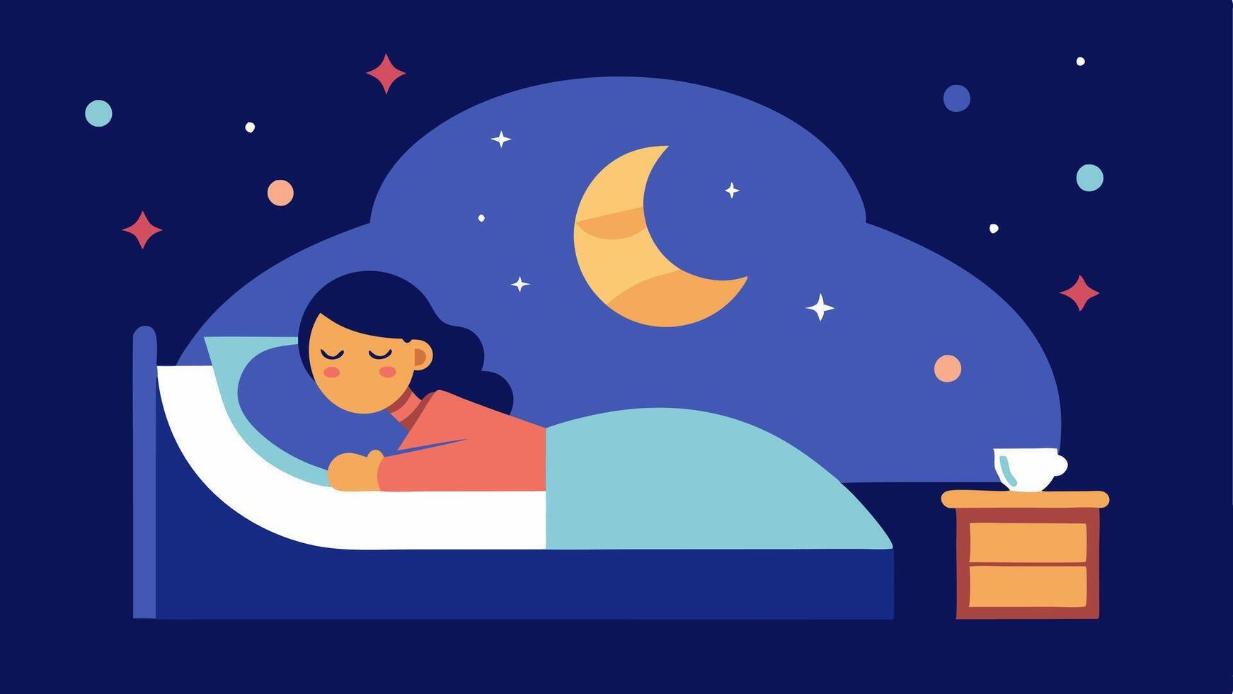 Sleep Hygiene A cozy bedroom scene with a person peacefully sleeping surrounded by stars and a moon emphasizing the importance of good sleep.. vector