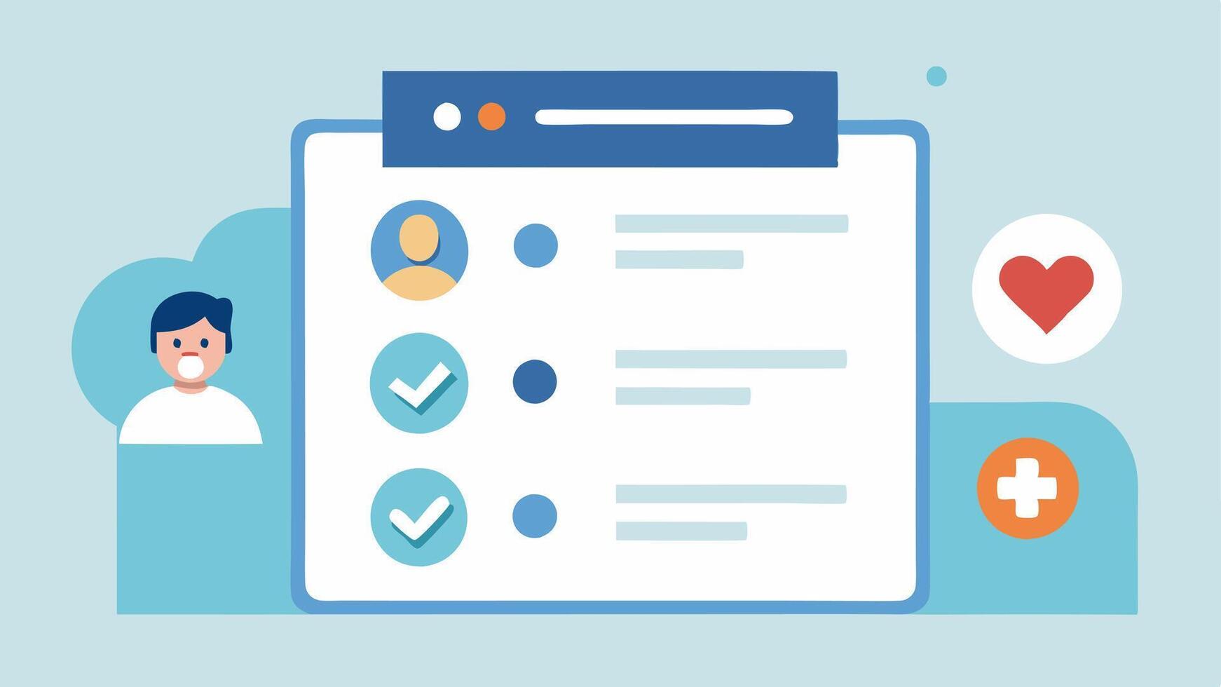 Symptom Checker Interface A digital input form where users can select symptoms from a list of icons with a simplified process for submitting them to receive feedback or. vector