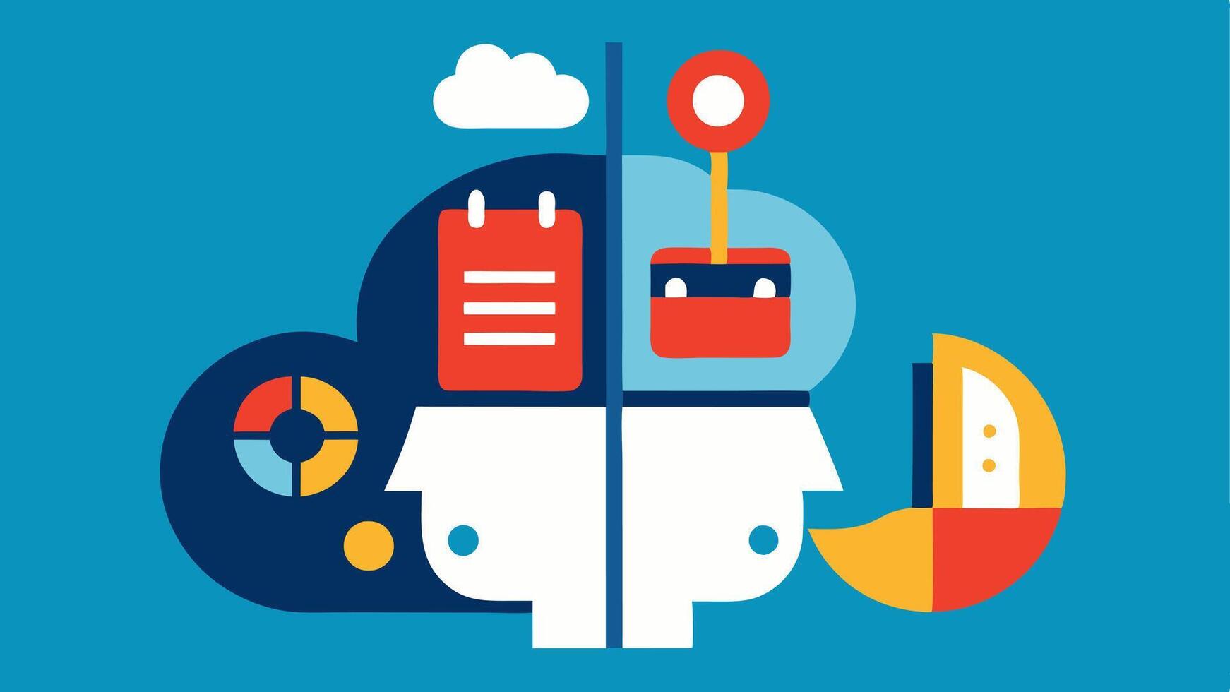 Vision to Reality A split illustration showing a cluttered mind on one side transitioning to a clear focused mind on the other symbolizing the transformation facilitated by the. vector