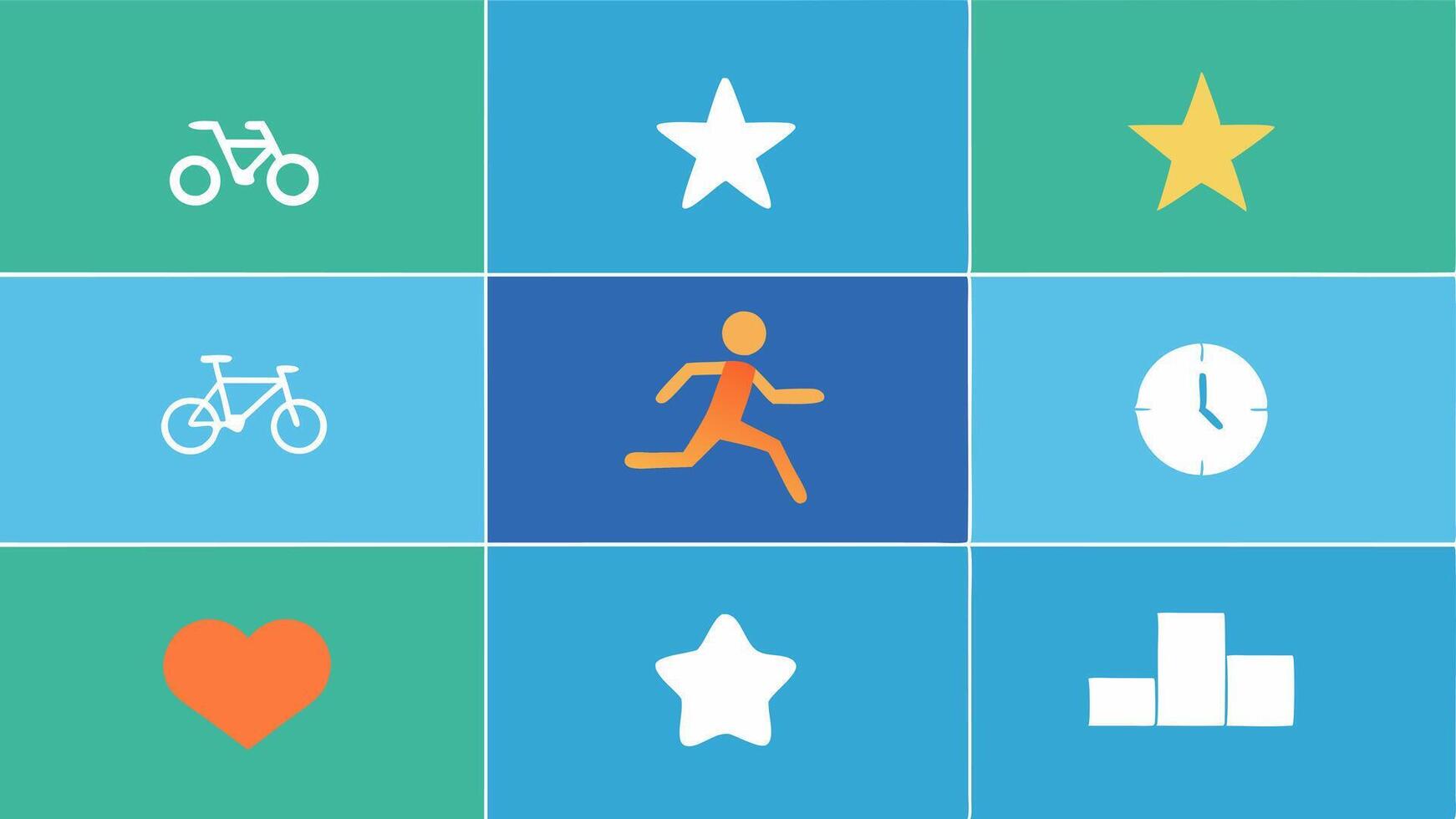 Weekly Activity Summary A simple grid layout displaying icons of various activities running cycling swimming with the total minutes spent on each accompanied by colorful ranking. vector