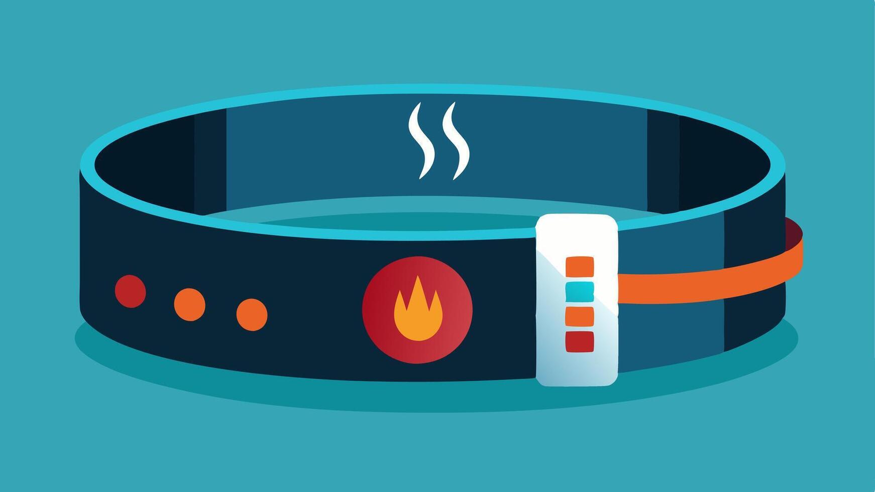 Smart Belt with Cooling System A trendy belt featuring an adjustable buckle that serves as a temperature control mechanism illustrated with glowing indicators for heating and. vector