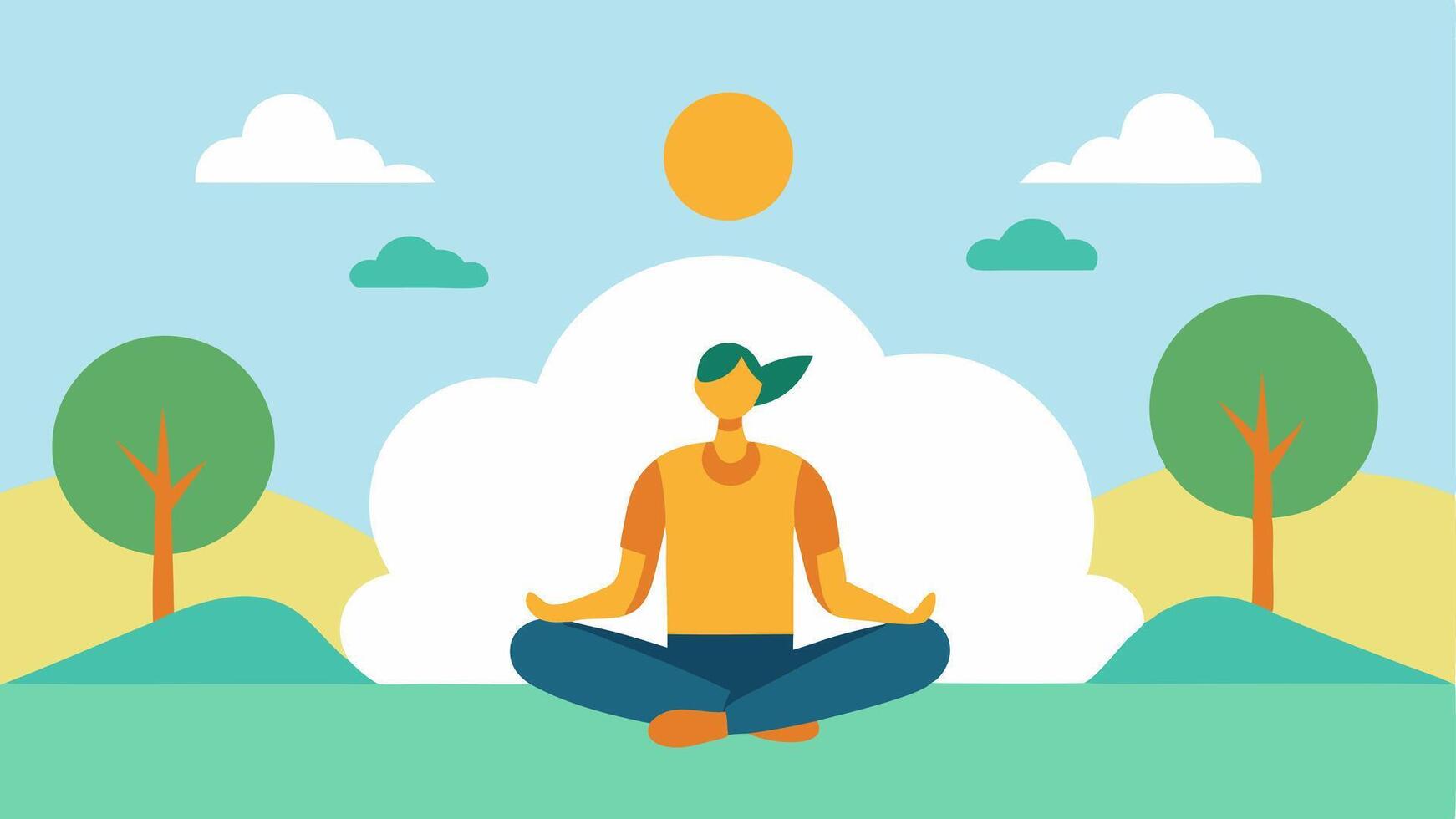 PostCryo Yoga A person performing yoga poses in a tranquil outdoor setting with soft clouds and sunlight filtering through the trees enhancing the feeling of peace.. vector