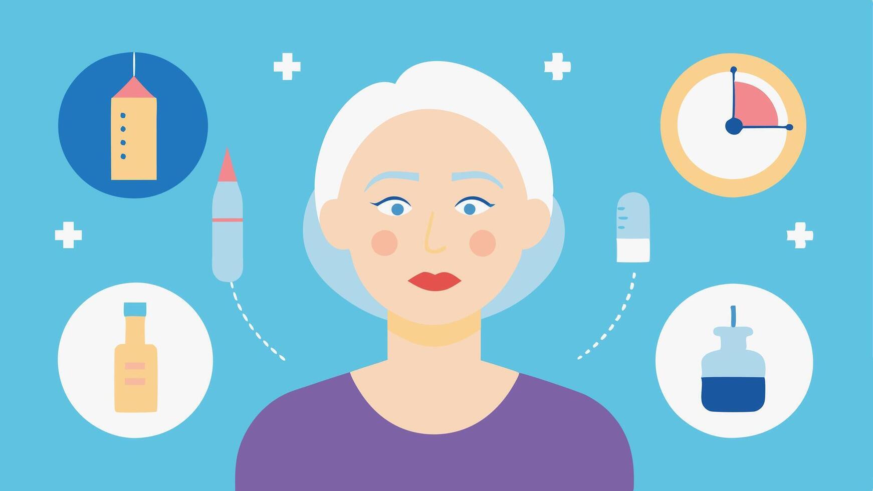 These descriptions can serve as prompts for creating illustrations related to rejuvenation and agereversal treatments.. vector