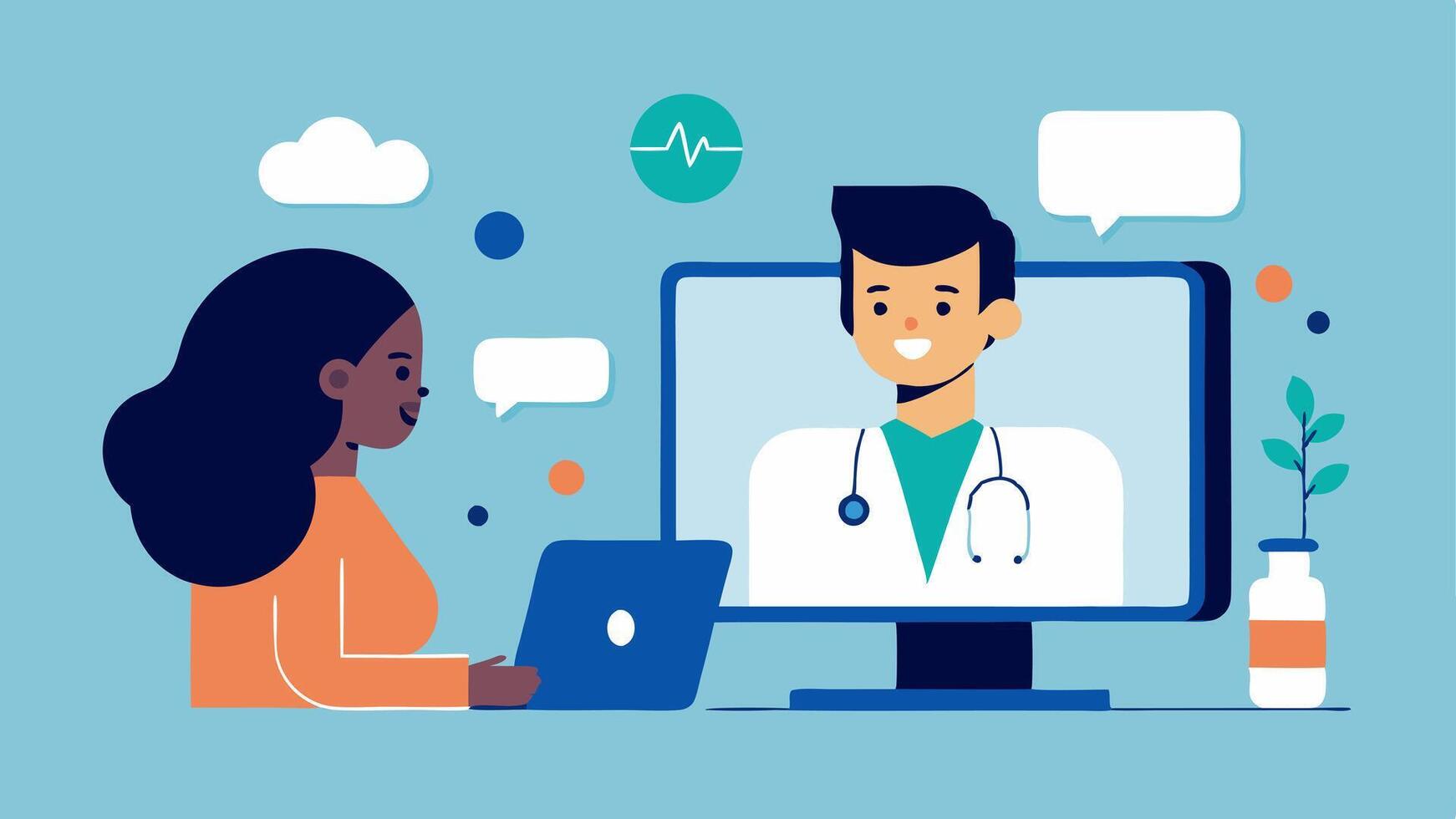 Telehealth Consultation A depicting a virtual consultation where a doctor and patient are interacting through a call with AI diagnosing concerns based on uploaded. vector