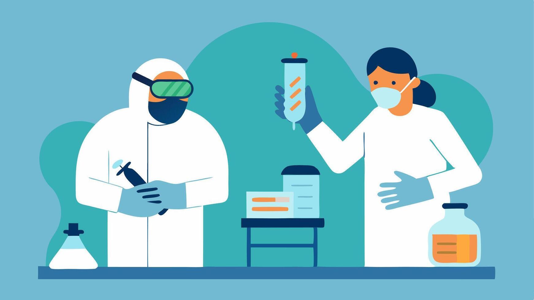 Safety Protocols A depiction of lab safety measures taken during gene editing processes such as wearing gloves goggles and using fume hoods.. vector