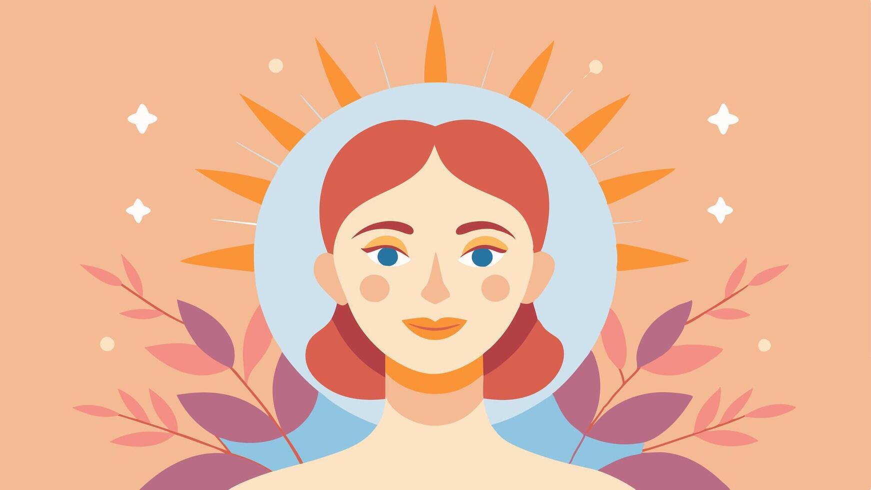 Youthful Radiance A glowing face with soft light emanating from it symbolizing vitality and youthful skin surrounded by floral elements to enhance the rejuvenation theme.. vector