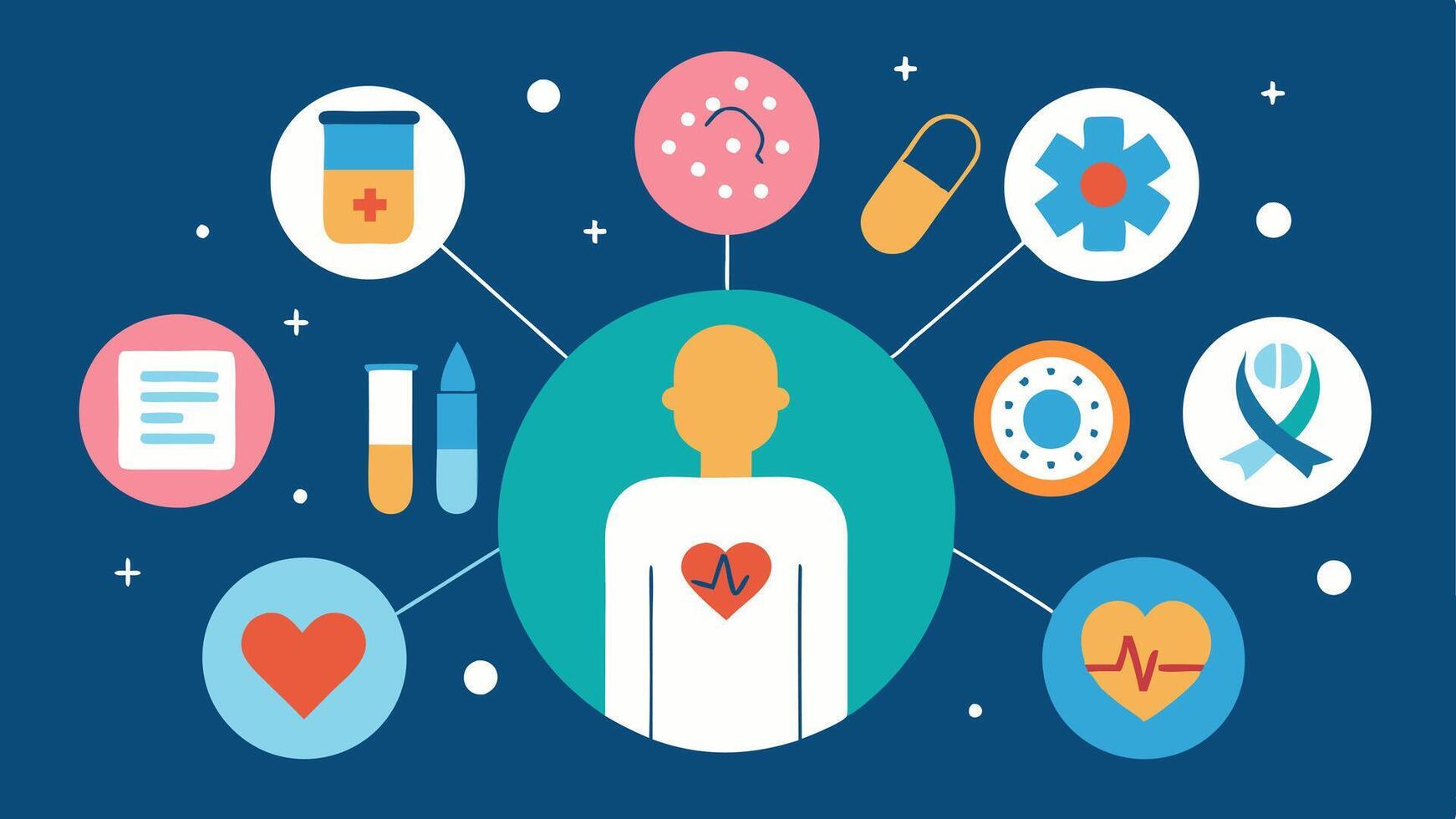 These illustrations can serve to convey the multifaceted approach to immunotherapy in a cancer treatment clinic focusing on both medical and emotional aspects.. vector