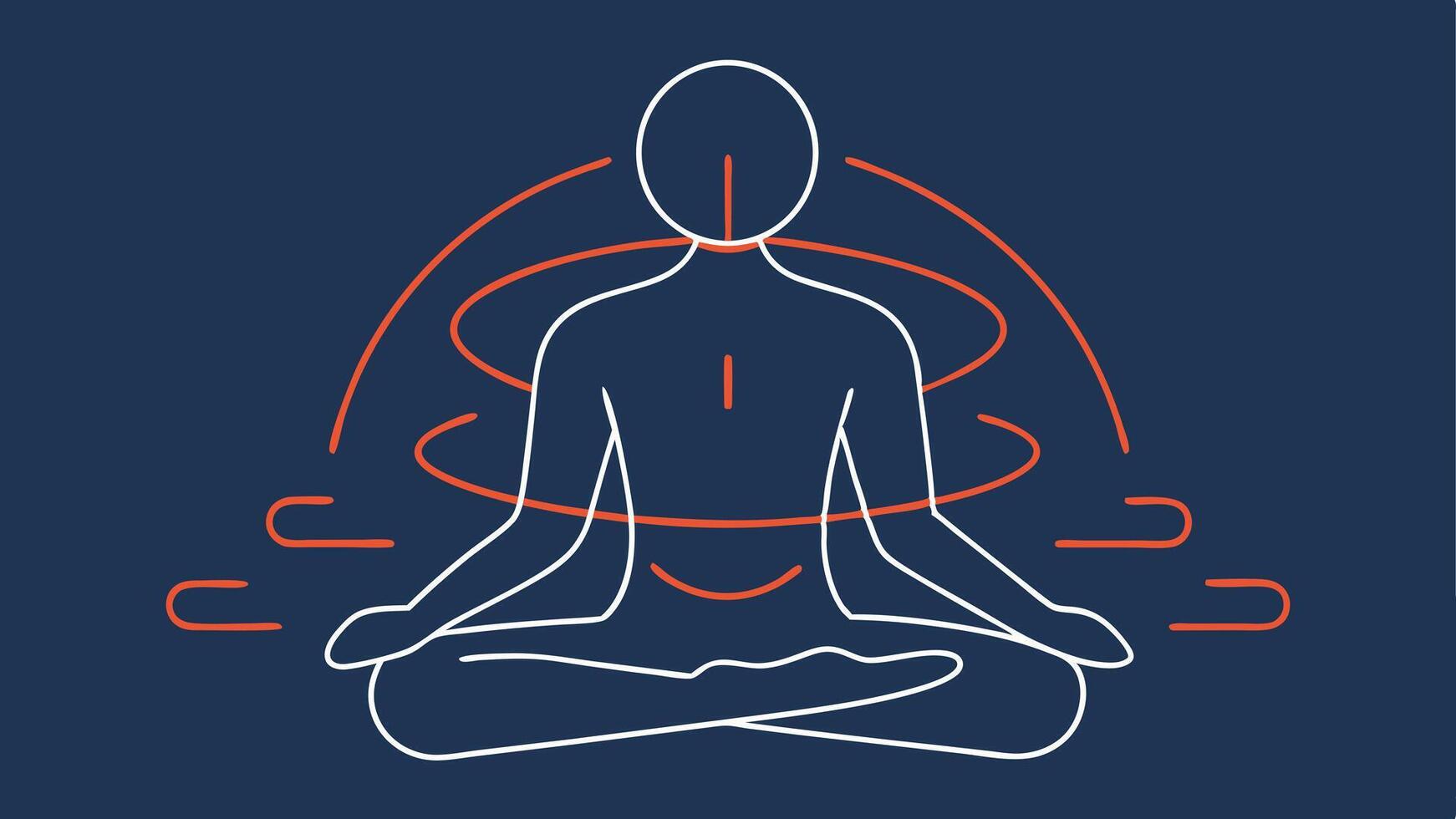 Relaxed State A simple outline of a person in a relaxed pose with visual lines indicating relaxation and stress relief stemming from infrared therapy.. vector