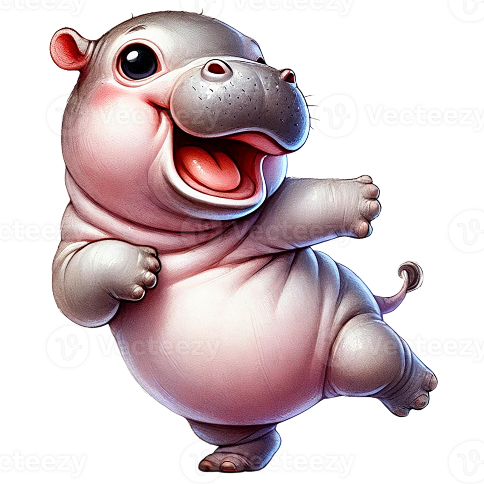 Cute baby hippo with a joyful expression png
