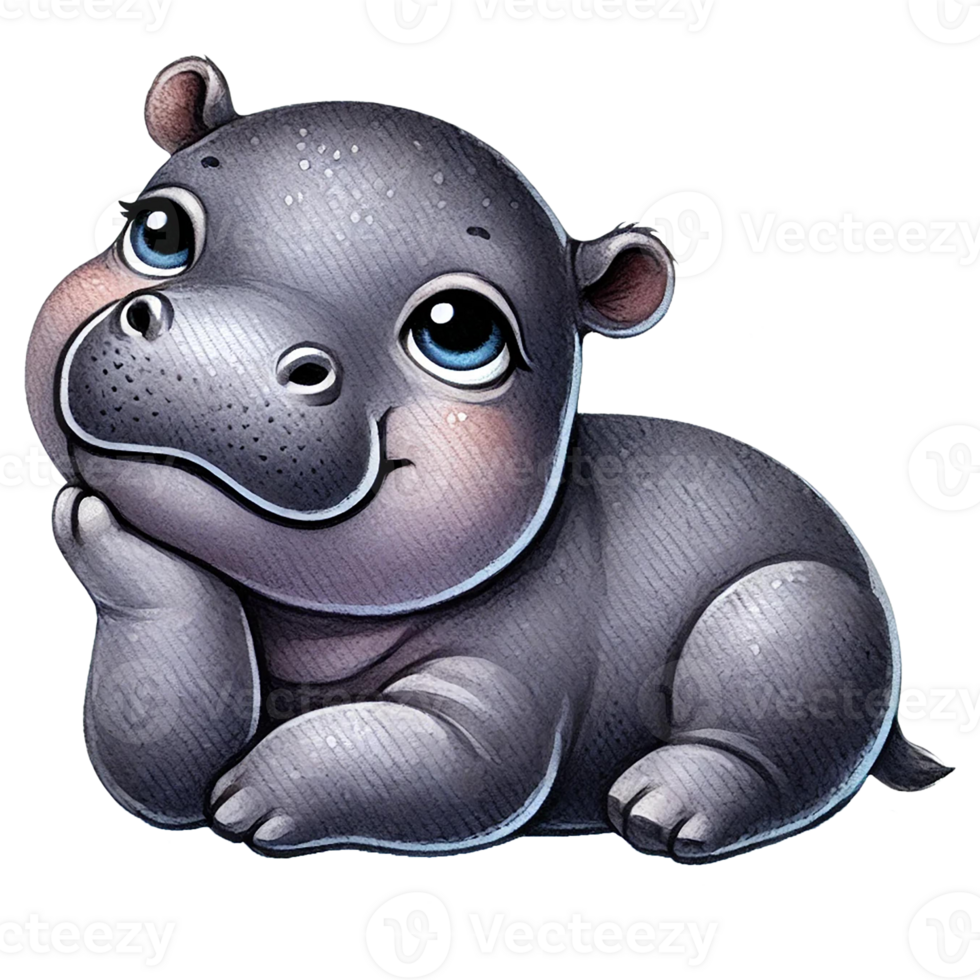 Cute baby hippo with big eyes png