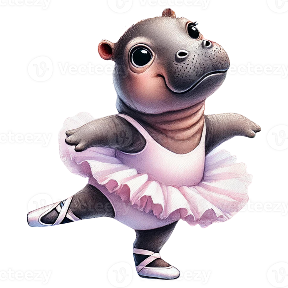 Cute baby hippo dancing in a ballet outfit png