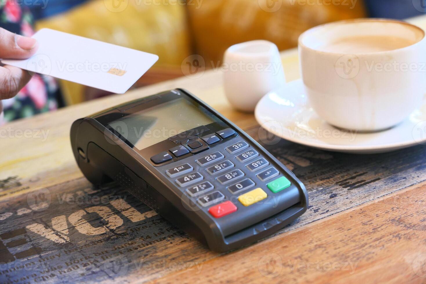 Contactless Payment at a Caf with Coffee photo