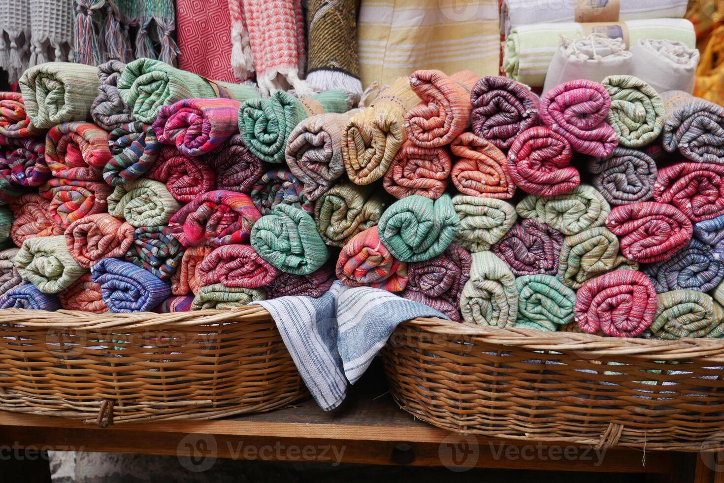 This is an exhibition of Colorful Handcrafted Towels that are beautifully Displayed in Baskets photo