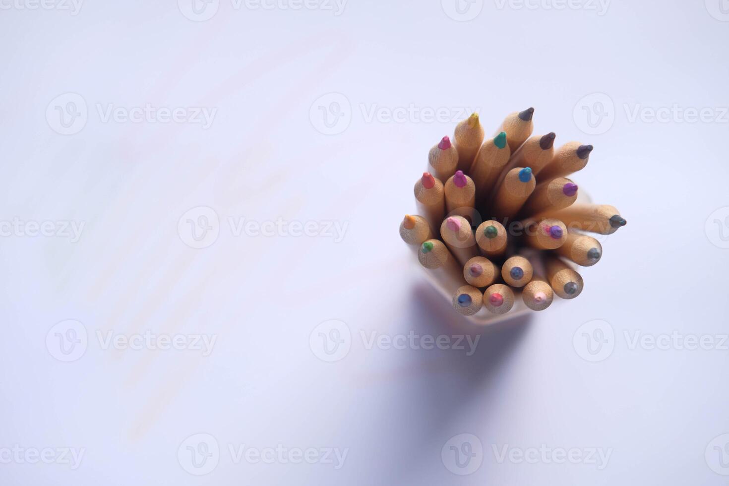 A Collection of Colorful Pencils Neatly Arranged Inside a Container Against a White Background photo