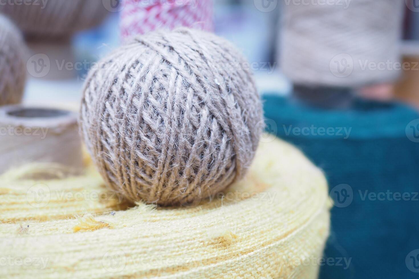 Colorful yarn balls on display, ideal for various crafting and knitting projects photo