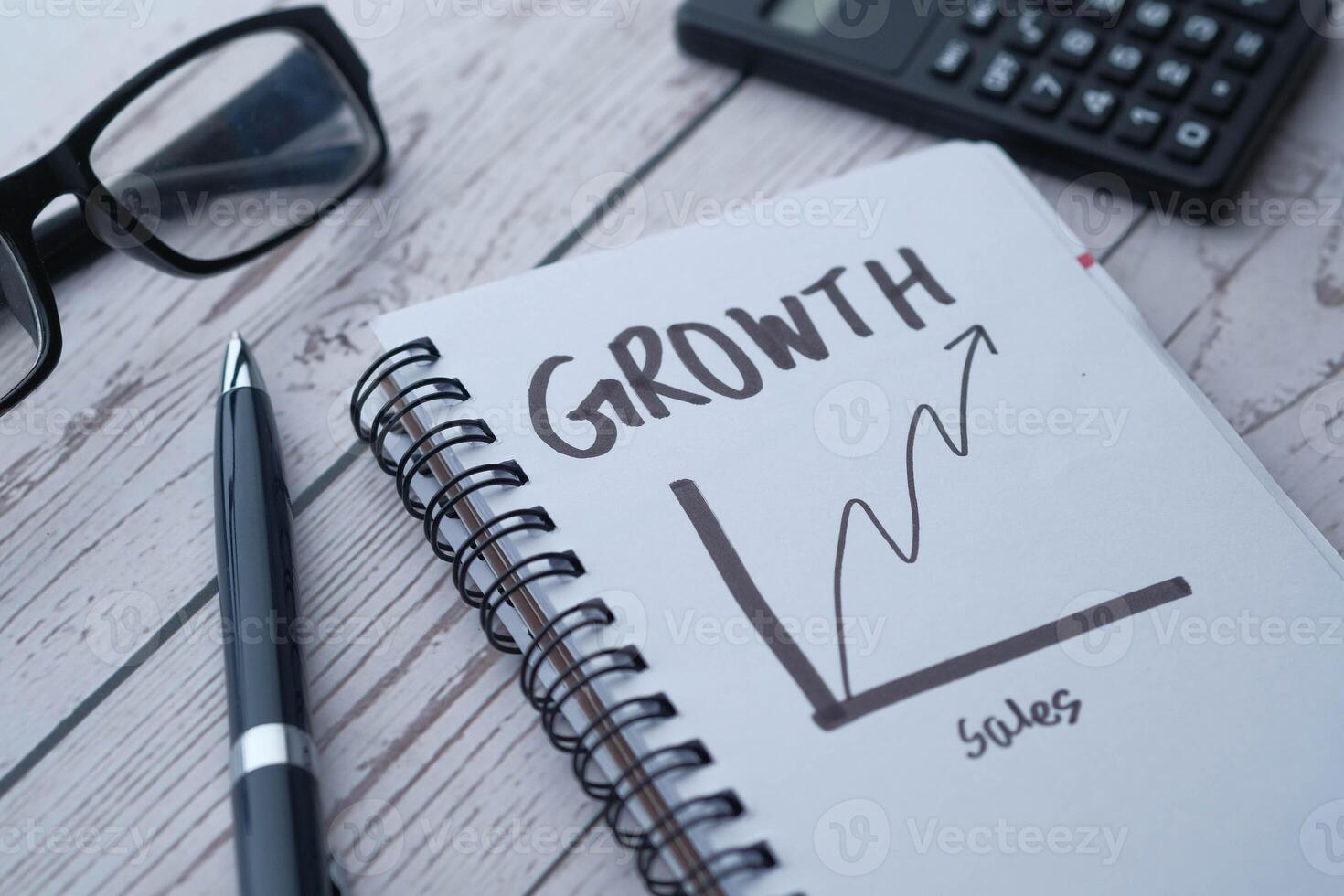 A comprehensive Business Growth Chart depicted with a Pen and Calculator for analysis photo