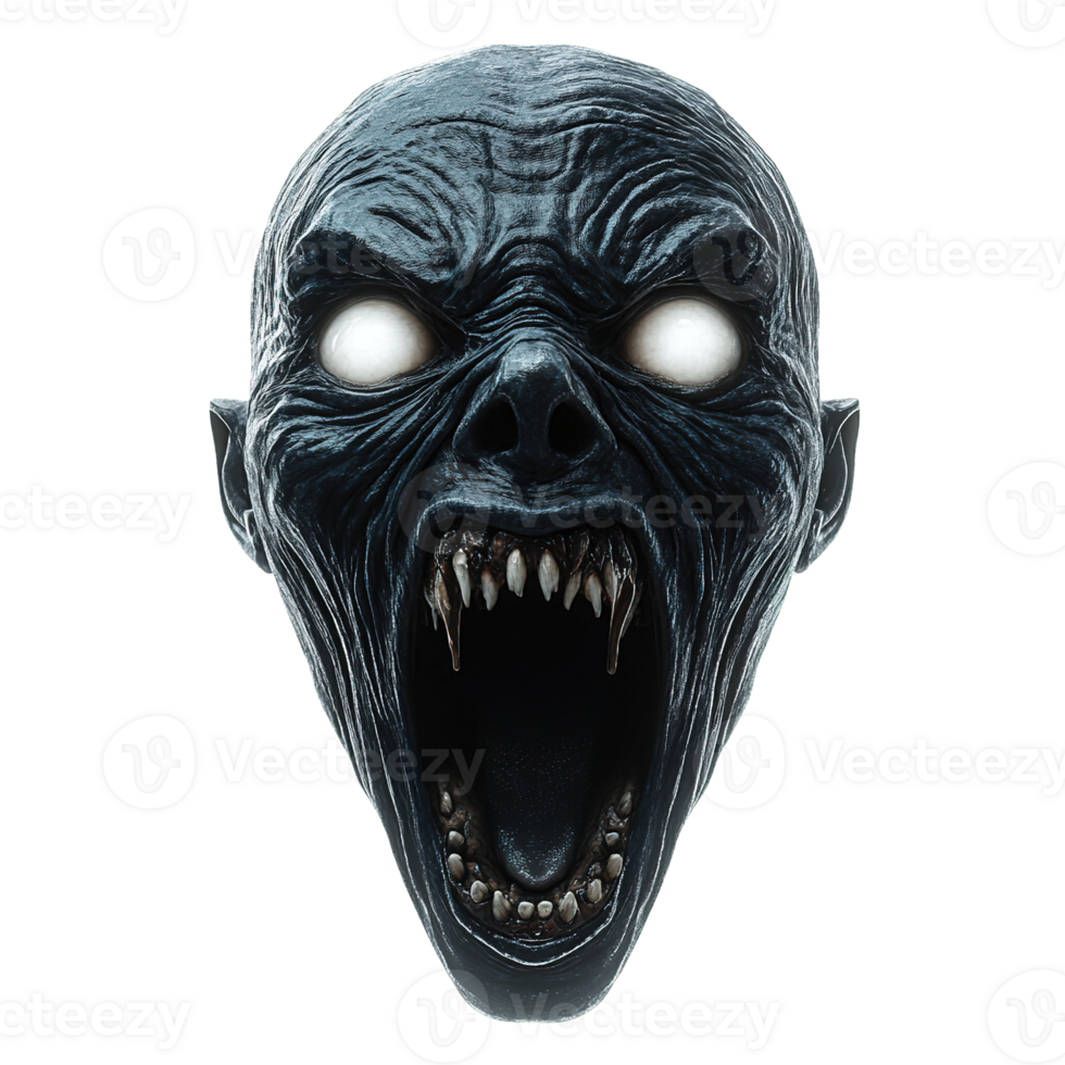Demonic banshee with wide open mouth and eerie expression isolated png