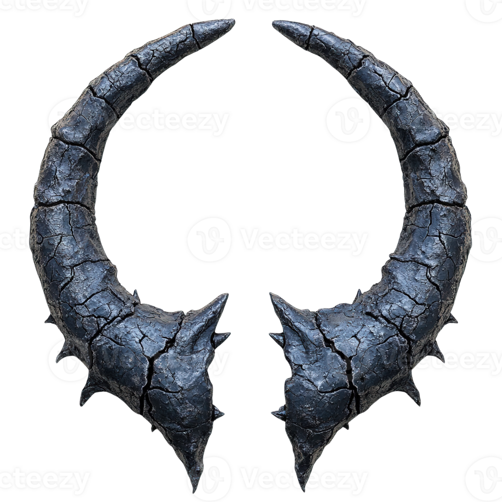 Large black horns with sharp points and a stone-like texture png