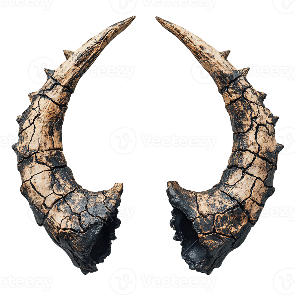 Fantasy creature horns with a symmetrical and rough design png