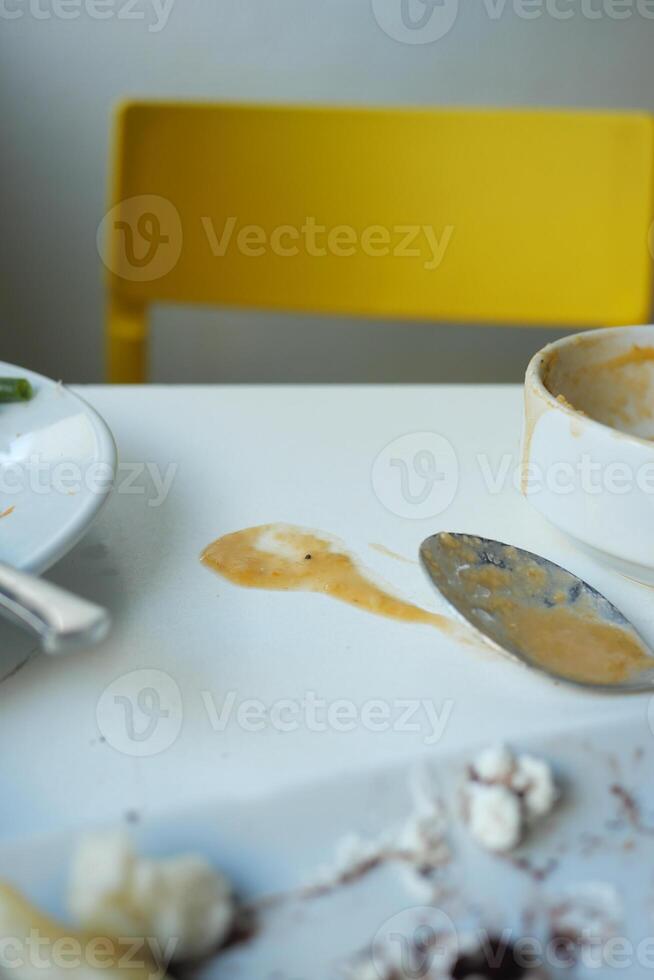 Spilled sauce and a messy table at the restaurant highlighted its cleanliness problems photo