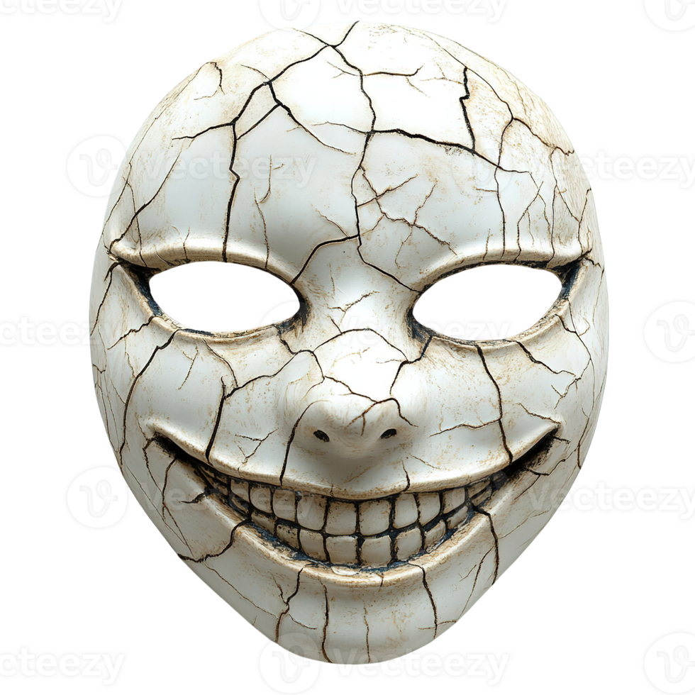 Antique cracked white smiling mask isolated png
