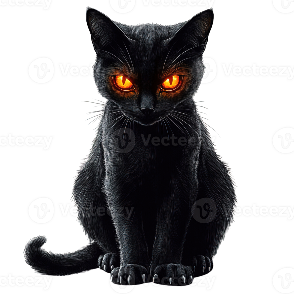 Intense gaze of a mysterious black feline isolated isolated png