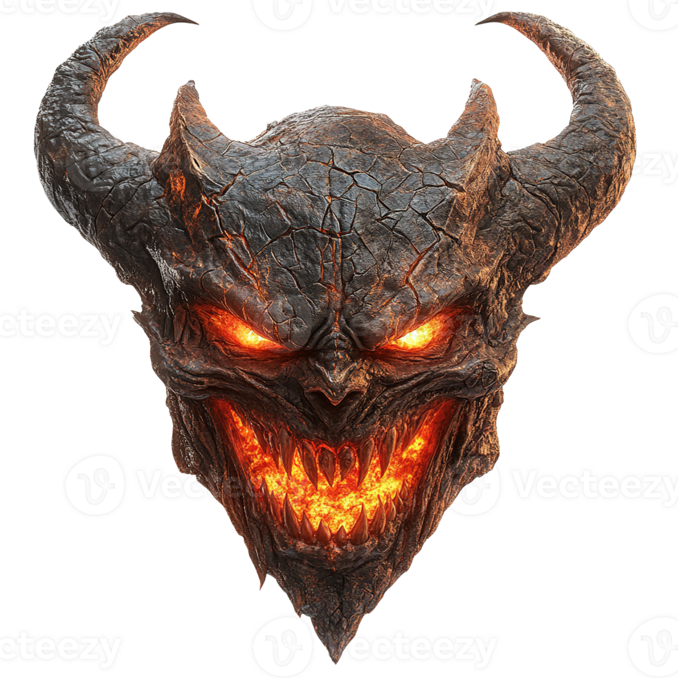 Demonic looking face with red eyes and a mouth that is open png