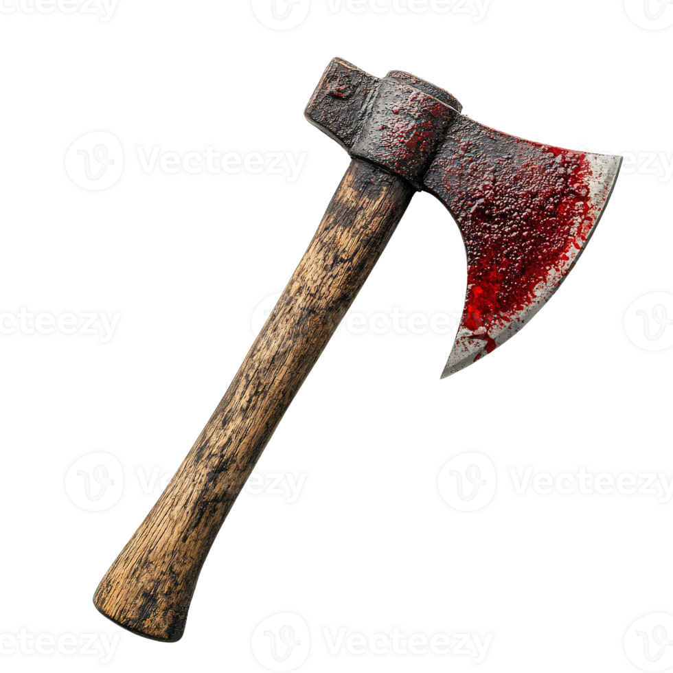 Old-fashioned hatchet with possible blood marks isolated png