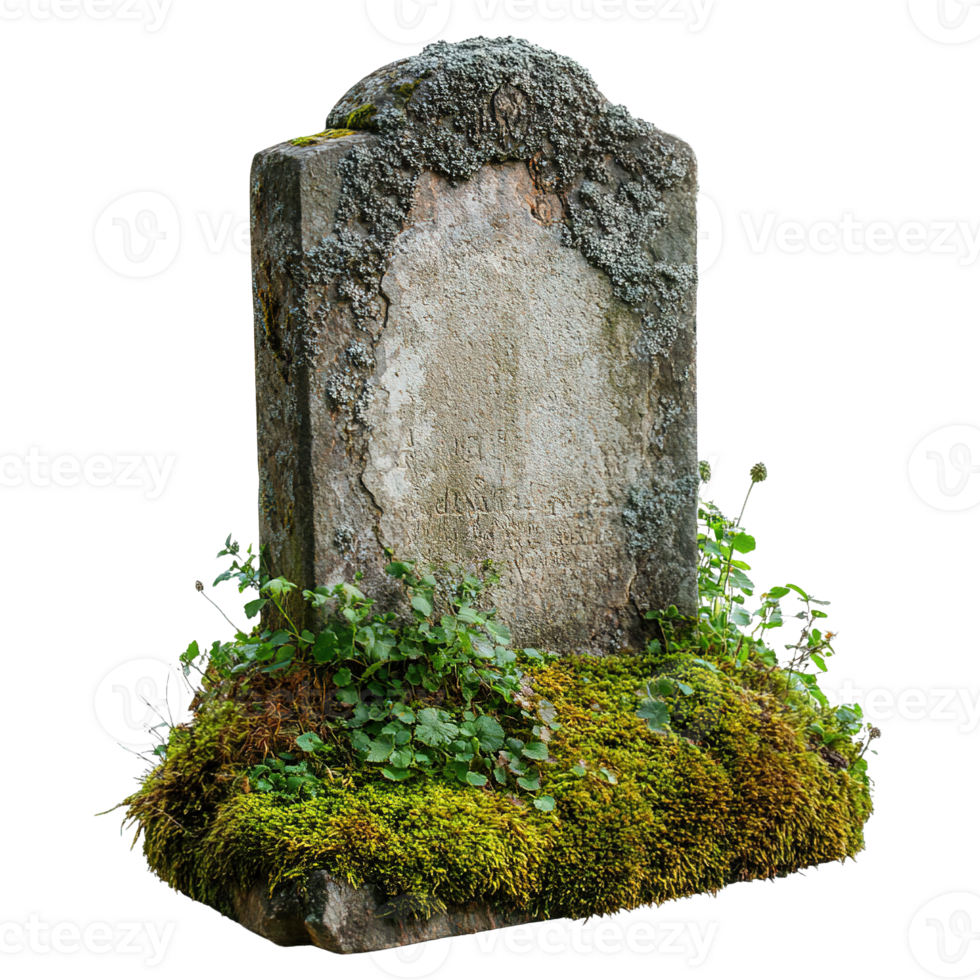 Weathered rock with natural green moss isolated png