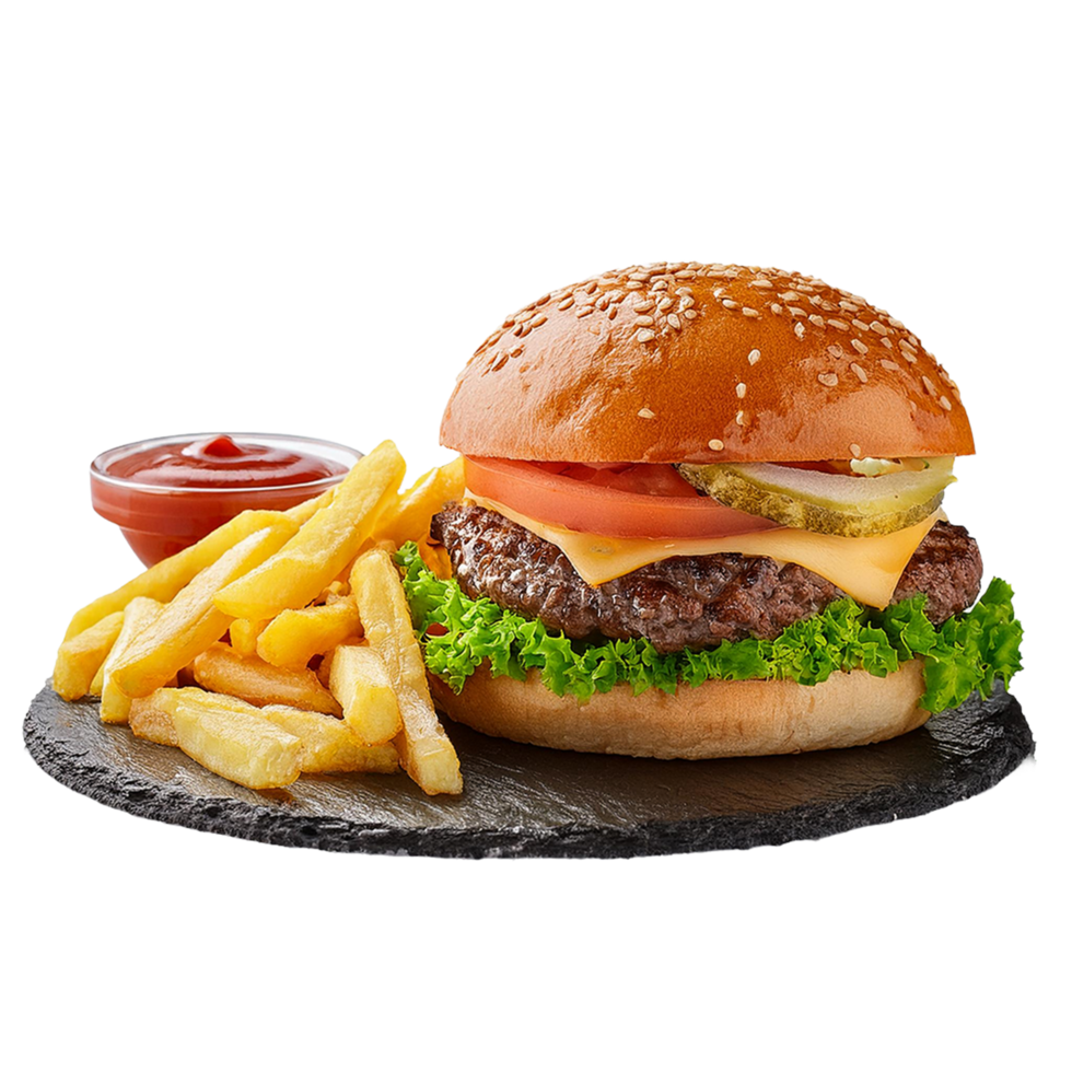 Burger and french Fries isolated on Transparent background png