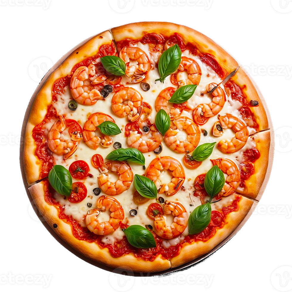 Tasty Shrimps Pizza isolated on a transparent background png