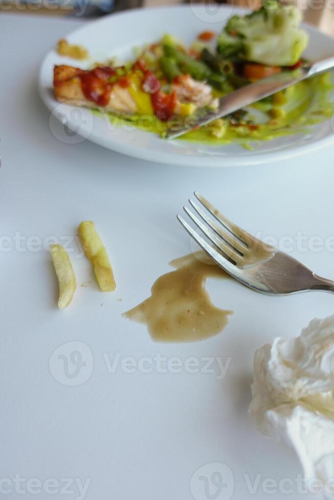 Spilled sauce and a messy table at the restaurant highlighted its cleanliness problems photo