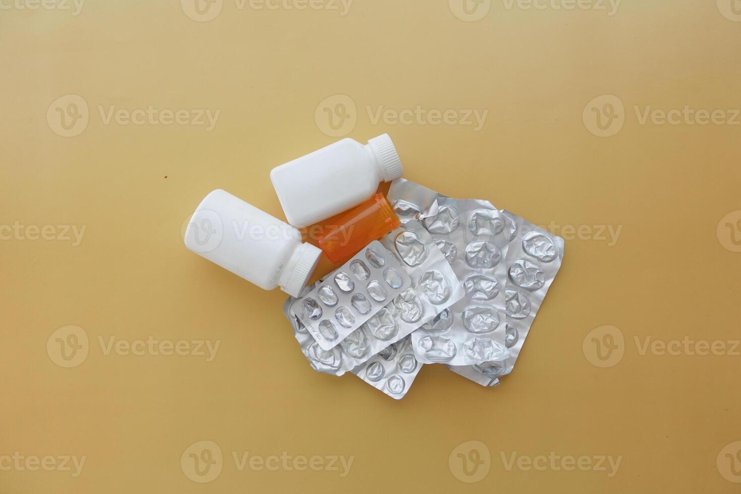 Assorted Empty Pharmaceutical Containers and Blister Packs for Medication Storage photo
