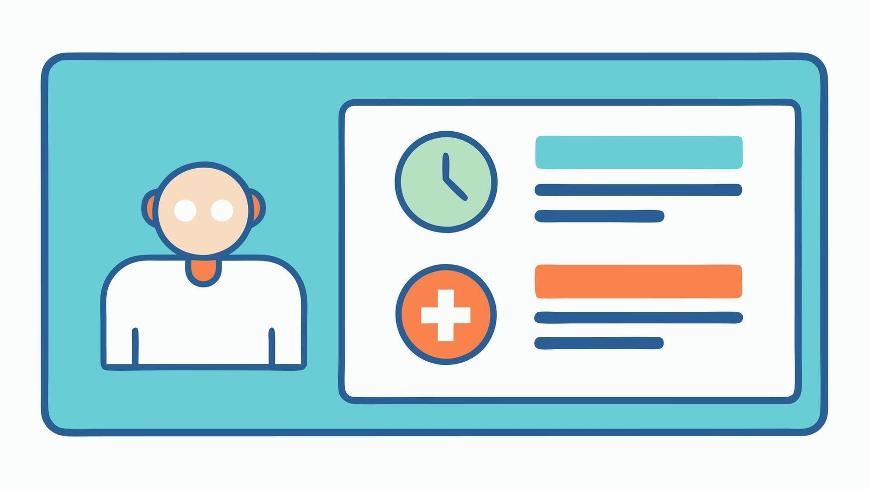 Profile Summary Widget A widget that summarizes patient information featuring a clear box for biological age and chronological age each with a small explanatory icon like a clock. vector