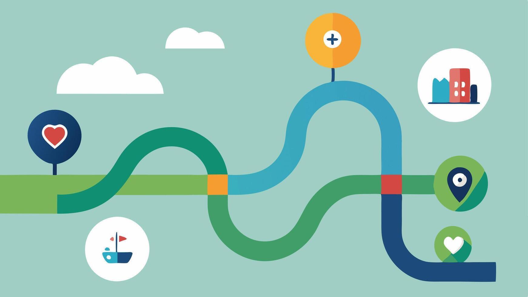 Wellness Journey A winding road design with different milestones representing health achievements with a wearable at the starting point symbolizing the journey to better health.. vector