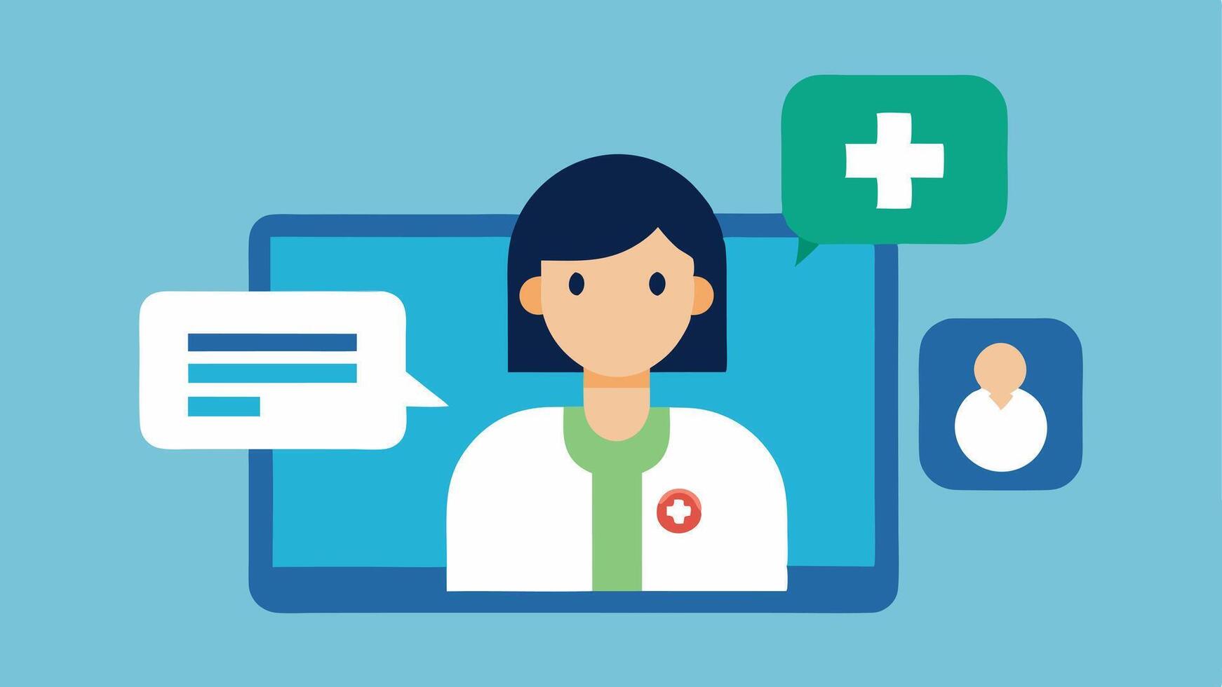 Telehealth Integration A call icon showing a doctor and patient interface illustrating how virtual consultations are integrated into the health analytics platform.. vector