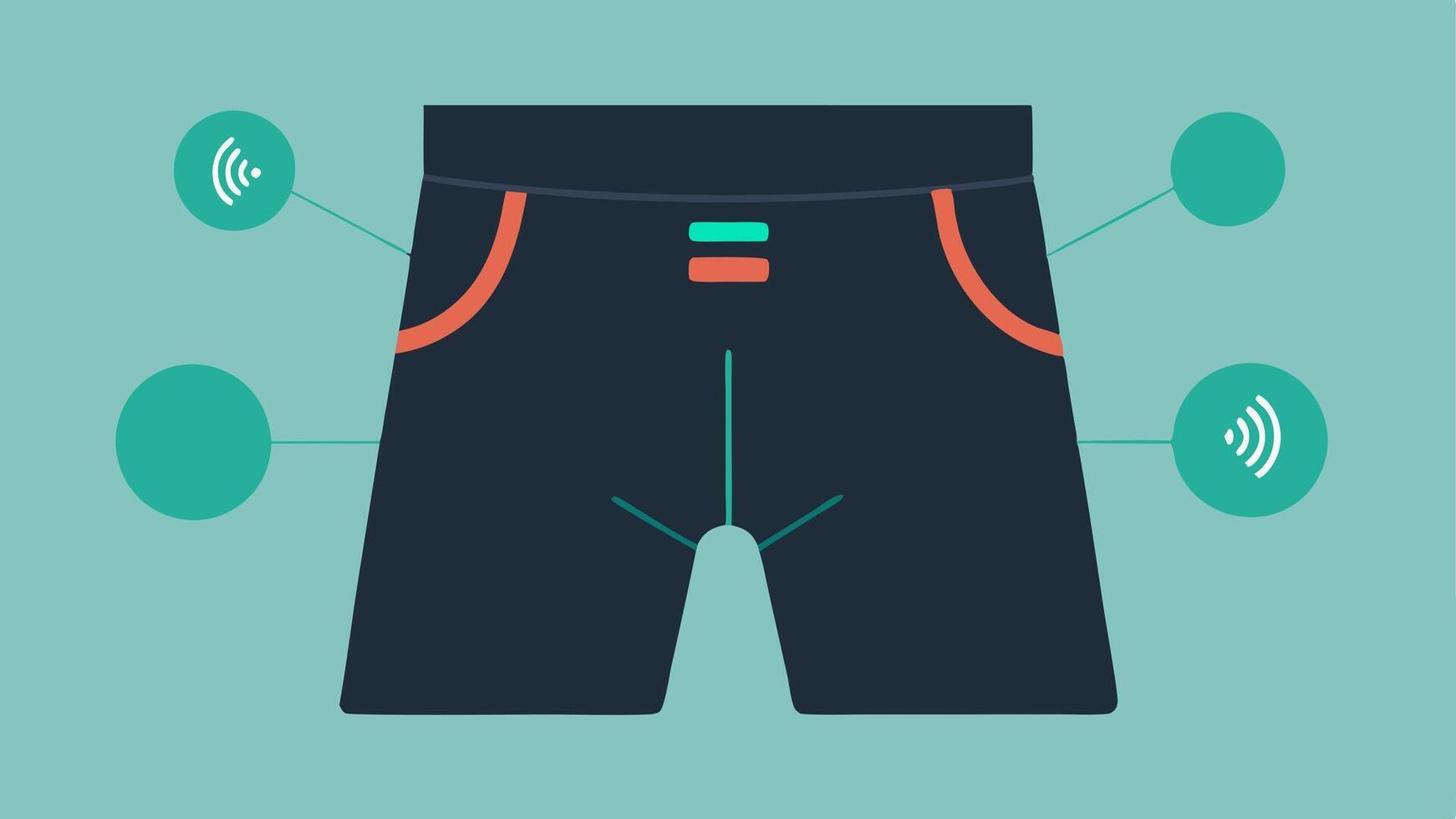 Smart Running Shorts Bright running shorts that incorporate sensors along the waistband and inner thighs showing metrics like distance run and calories burned in small popup. vector