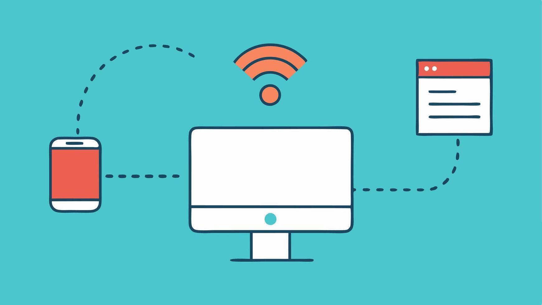 Wireless Capability A graphical representation of the scanner wirelessly sending data to a larger monitor or health record system indicated by dotted lines or signals.. vector
