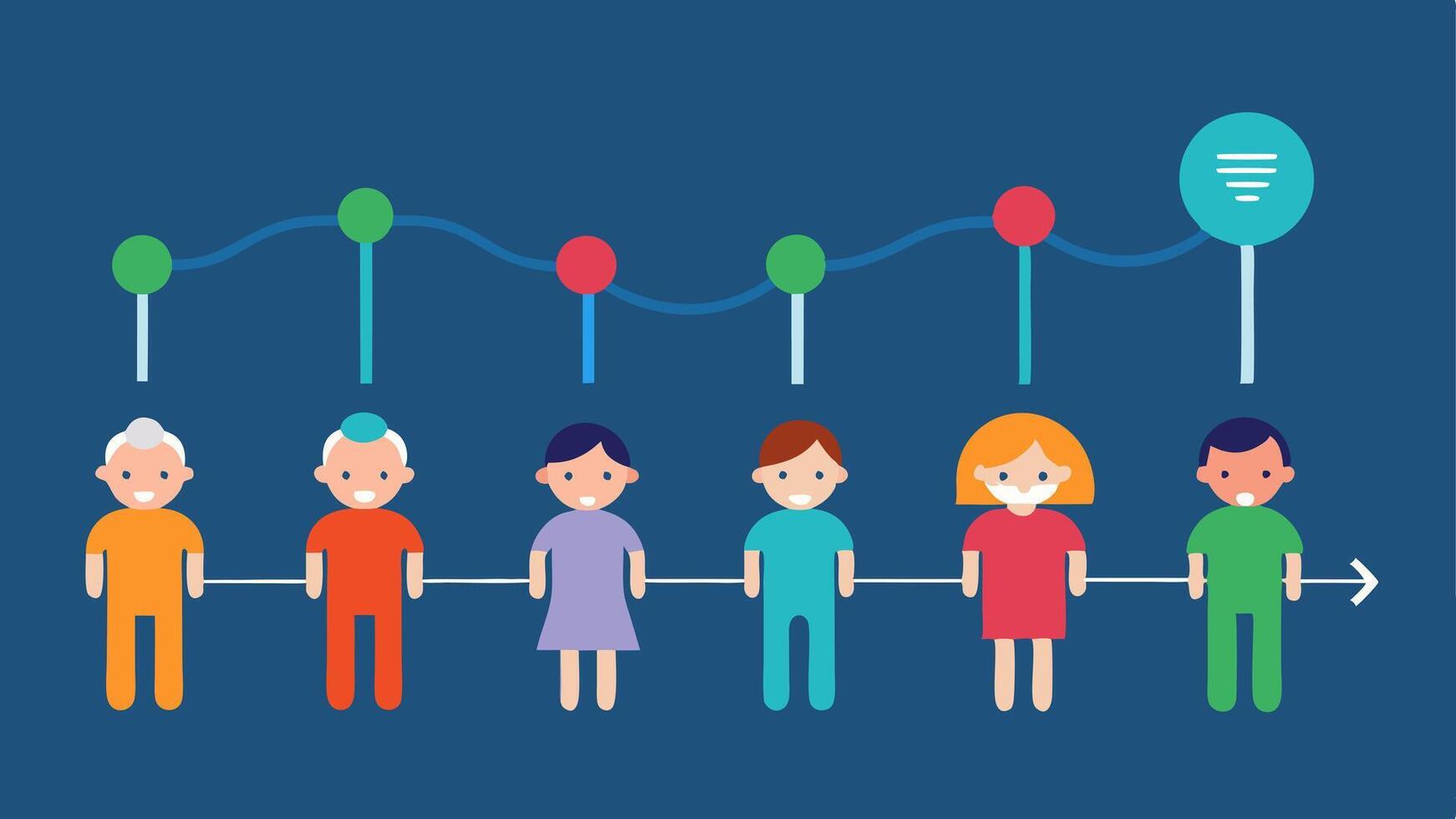 Wellness Timeline A timeline graphic showing different life stages childhood adulthood senior years with annotations on DNA ylation changes and health span implications.. vector