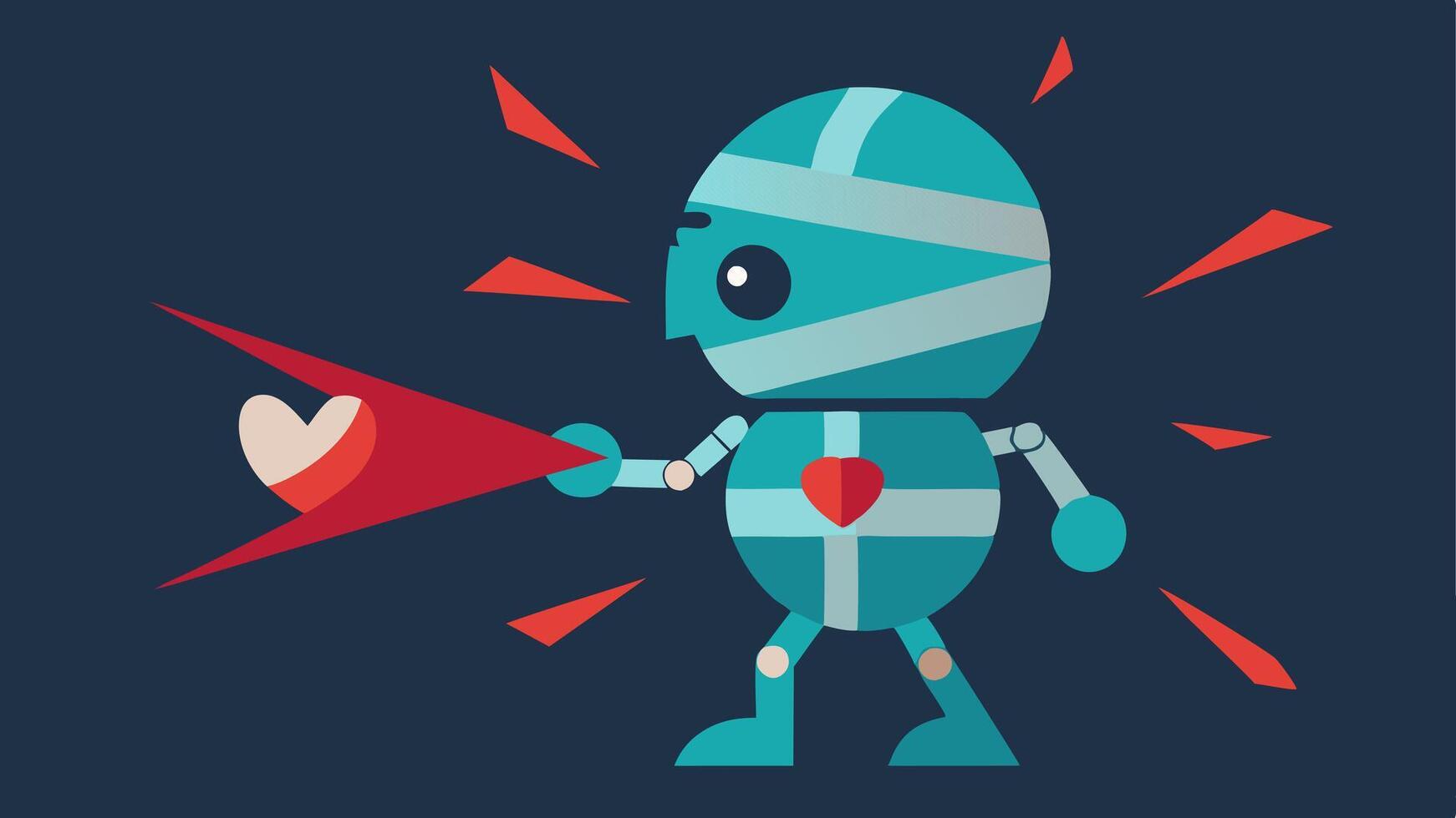 Repairing Tissue An illustration of a nanobot patching a torn area of tissue complete with visual lines and glowing effects to signify healing.. vector