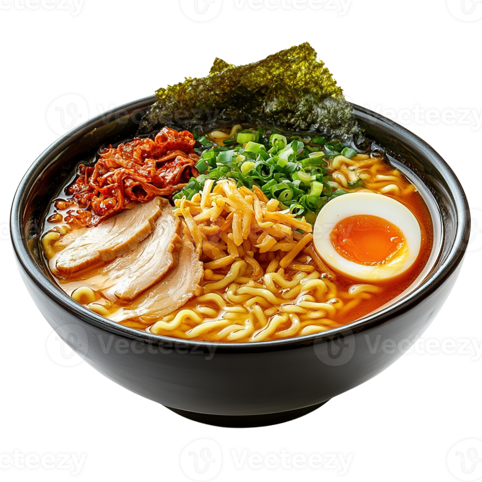 Delicious Ramen Bowl with Pork and Egg png