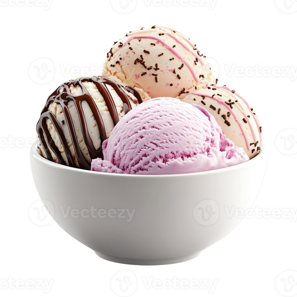 Bowl of Chocolate, Vanilla, and Strawberry Ice Cream png